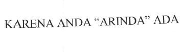 Trademark KARENA ANDA "ARINDA" ADA