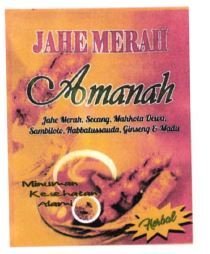 Trademark JAHE MERAH AMANAH JAHE MERAH, SECANG, MAHKOTA DEWA, SAMBILOTO, HABBATUSSAUDA, GINSENG & MADU MINUMAN KESEHATAN ALAMI HERBAL