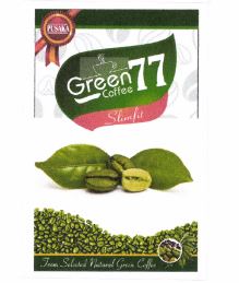 Trademark PUSAKA GREEN COFFEE 77 + LUKISAN KOPI + LUKISAN BIJI KOPI HIJAU DAN DAUN KOPI