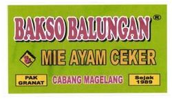 Trademark BAKSO BALUNGAN & MIE AYAM CEKER PAK GRANAT CABANG MAGELANG SEJAK 1989