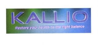 Trademark KALLIO RESTORE YOUR HEALTH TO THE RIGHTBALANCE + LUKISAN