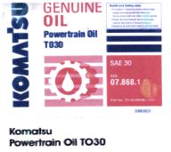 Trademark KOMATSU GENUINE OIL TQ30, SAE 30, API TQ-4 + LUKISAN