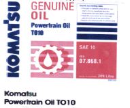 Trademark KOMATSU GENUINE OIL TO 10, SAE 10W, API TO-4 + LUKISAN