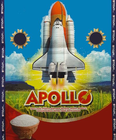 Trademark APOLLO dari padi pilihan diproses dengan mesin modern menghasilkan beras yang berkualitas