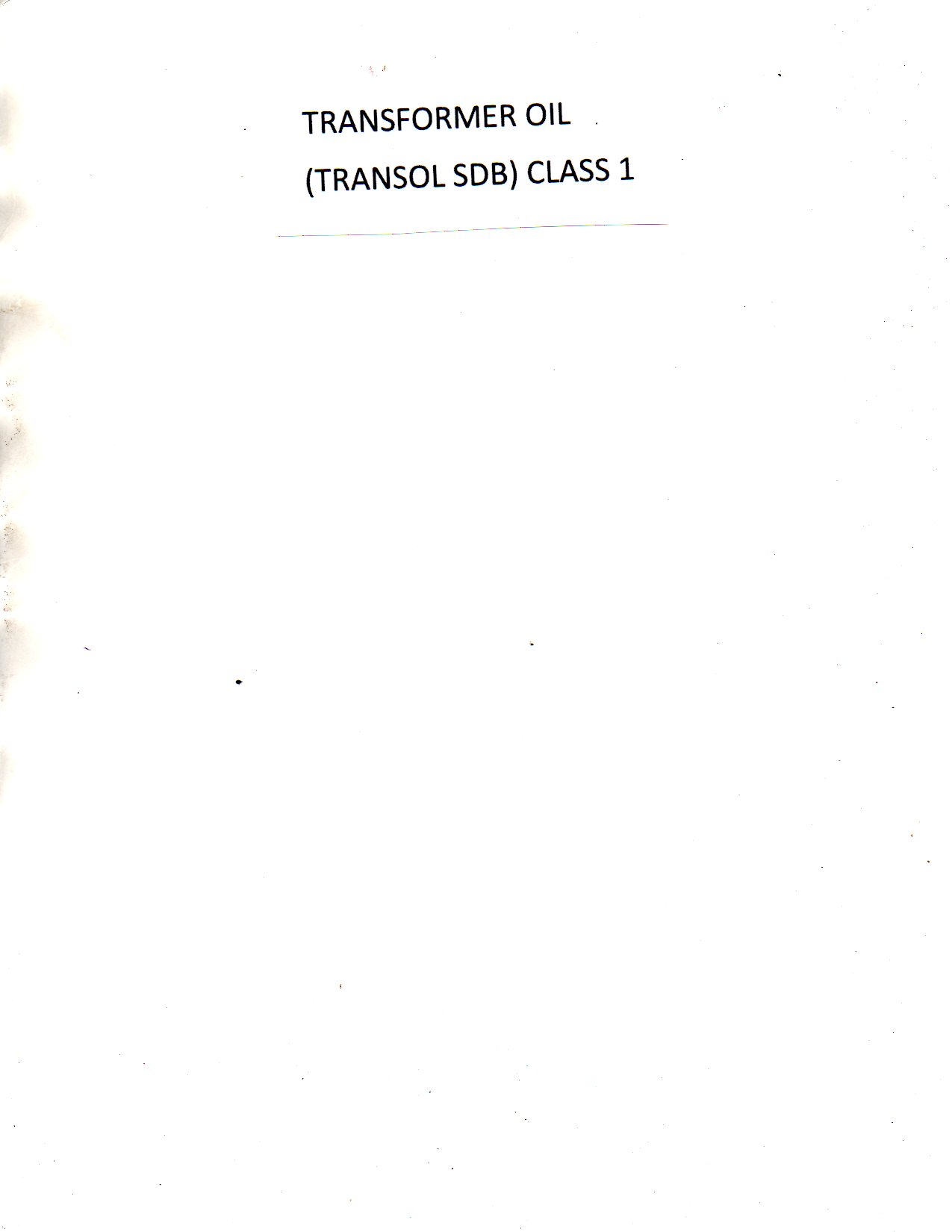 Trademark TRANSFORMER OIL (TRANSOL SDB) CLASS 1