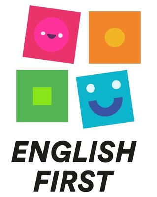 Trademark English First + boxes with faces (logo)