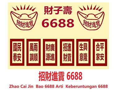 Trademark Zhao Cai Jin Bao 6688 + Tulisan Kanji + Lukisan