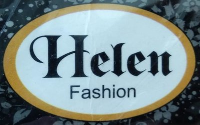 Trademark Helen Fashion tertulis dalam lingkaran berbentuk oval bergaris kuning emas