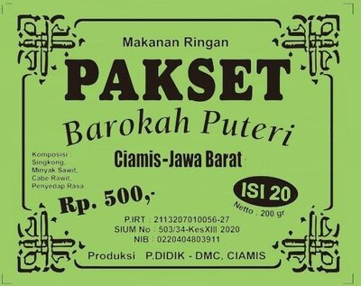 Trademark Makanan Ringan PAKSET BAROKAH PUTERI