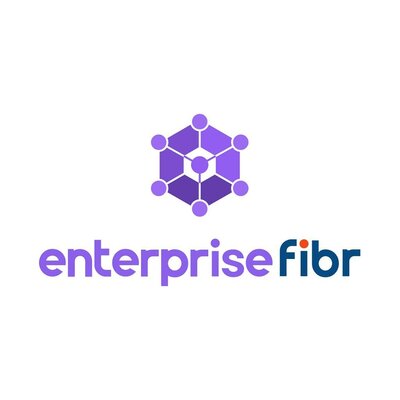 Trademark tulisan EnterpriseFibr dengan logo segi enam di atasnya