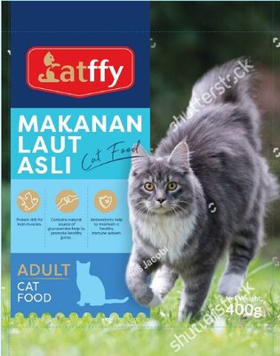 Trademark Catffy Makanan Laut Asli Cat Food Adult Cat Food + Lukisan Kucing abu-abu