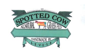 Trademark "SPOTTED COW & Lukisan" Kata "ALL NATURAL GRASS FED HANDMADE BY LEVEL 8