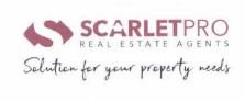 Trademark SCARLET PRO + Logo dan kata REAL ESTATE AGENTS Solution for Your property needs