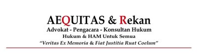 Trademark AEQUITAS bermakna kejujuran, keadilan, kesetaraan dan kesesuaian. Veritas Ex Memoria bermakna
Beneran Bersumber Pada Ingatan. Fiat Justitia Ruat Coelum bermakna Tegakkan Keadilan Mesti
Langit Runtuh.