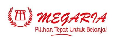 Trademark Megaria Pilihan Tepat Untuk Belanja! dan Logo M yang di lingkari oleh lambang Padi